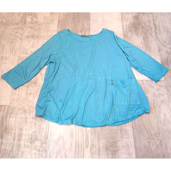 Chalet Et Ceci Teal Green Bamboo Blend Top Size Large Oversized Lagenlook USA - Picture 2 of 8